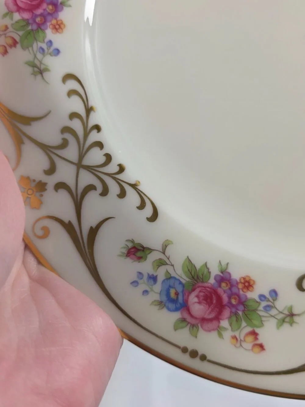 TWO Lenox Radience Luncheon Plates Ivory with Rose Bouquets, Gold Scrolls & Trim